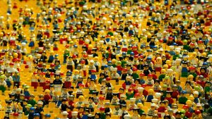 A Crowd of People Made Out of Legos