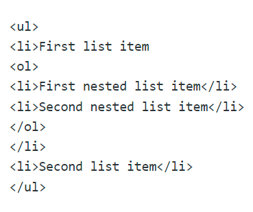 Example Code to Create Nested HTML Lists