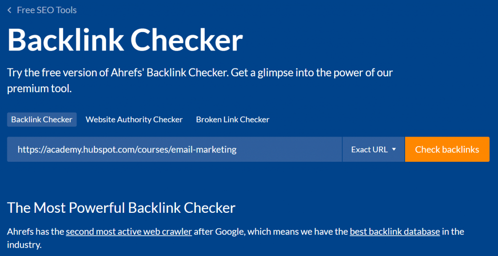 AHREFs Backlink Checker Tool