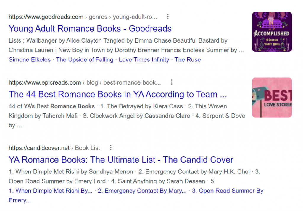Romance Novel Search Results