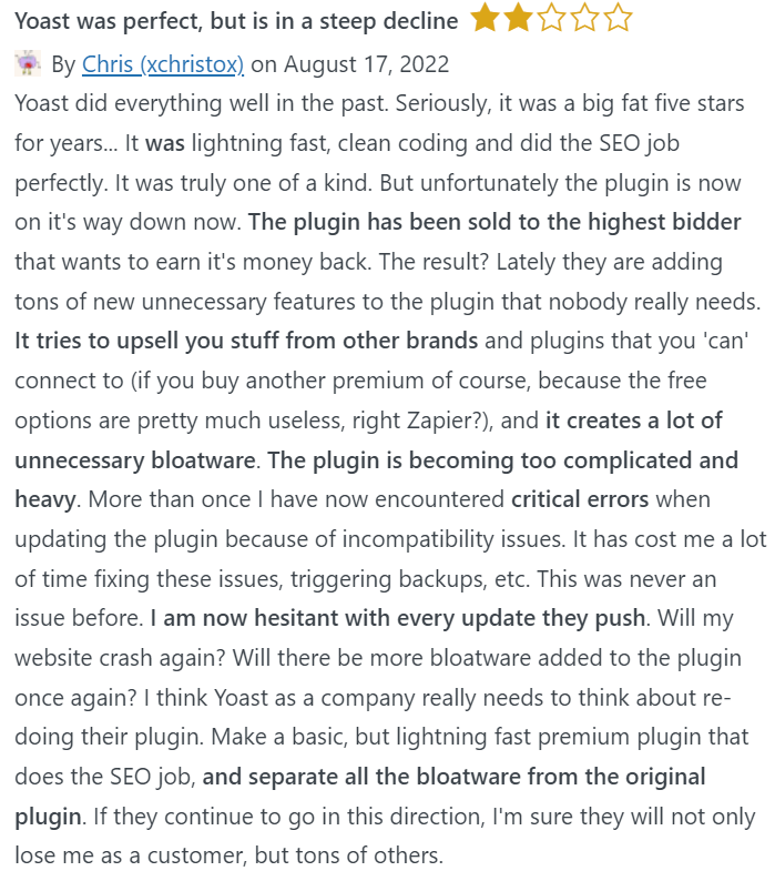 Bad Review for Yoast