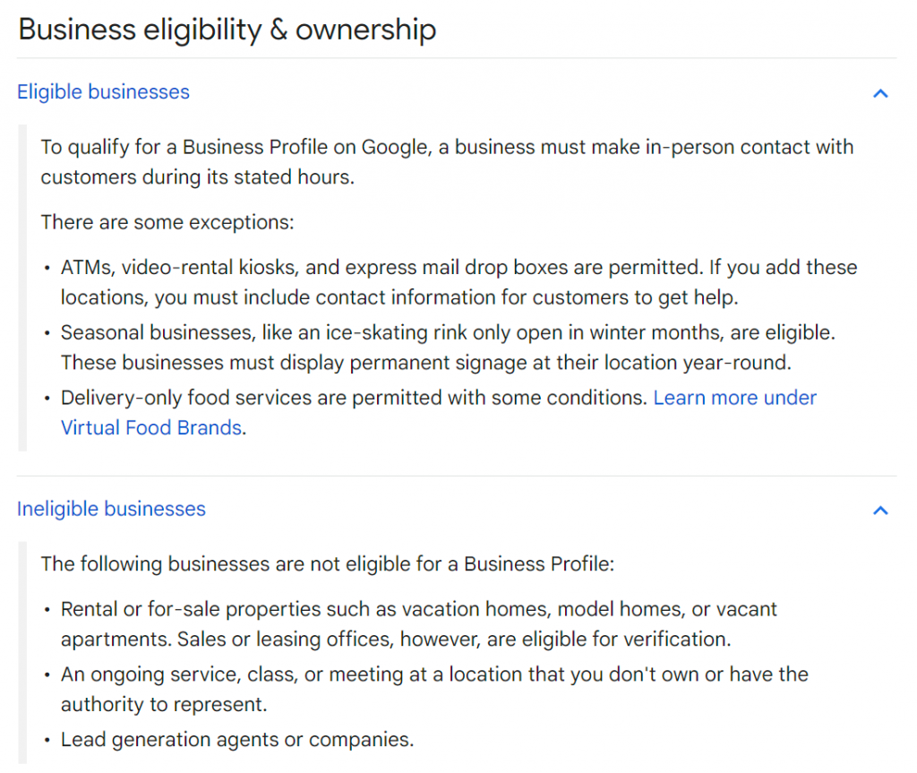 Business Eligibility Requirements