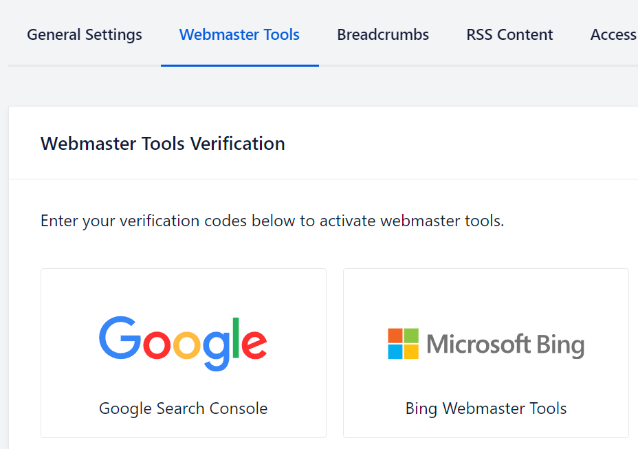 Webmaster Tools Verification for Google & Bing
