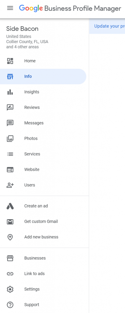 Menu Links in Google Business Profile Manager