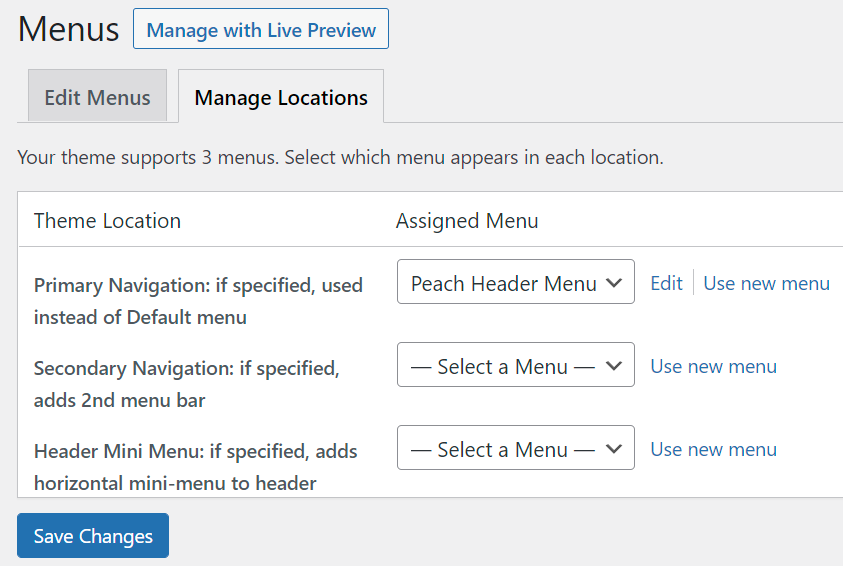 Manage Menu Locations for Your Theme