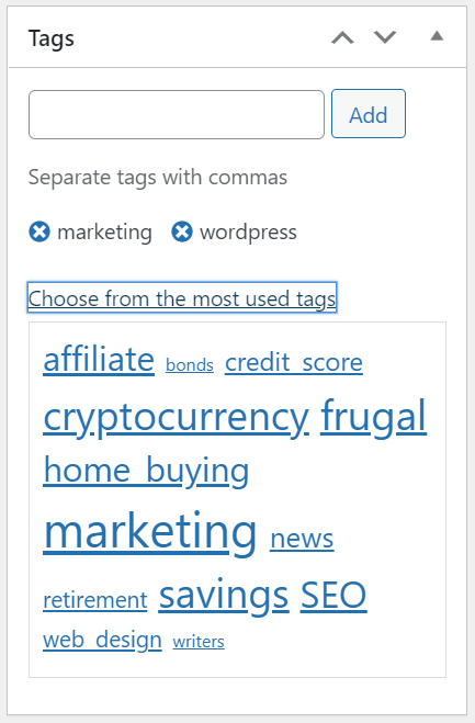 Select Post Tags or Create New Tag