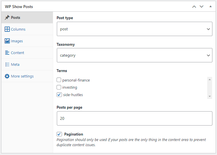 Settings Available in WP Show Posts Plugin