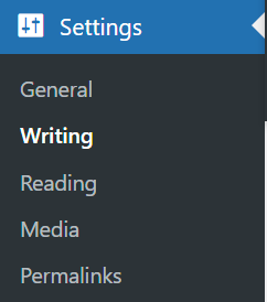 Writing Settings Page - Menu Link
